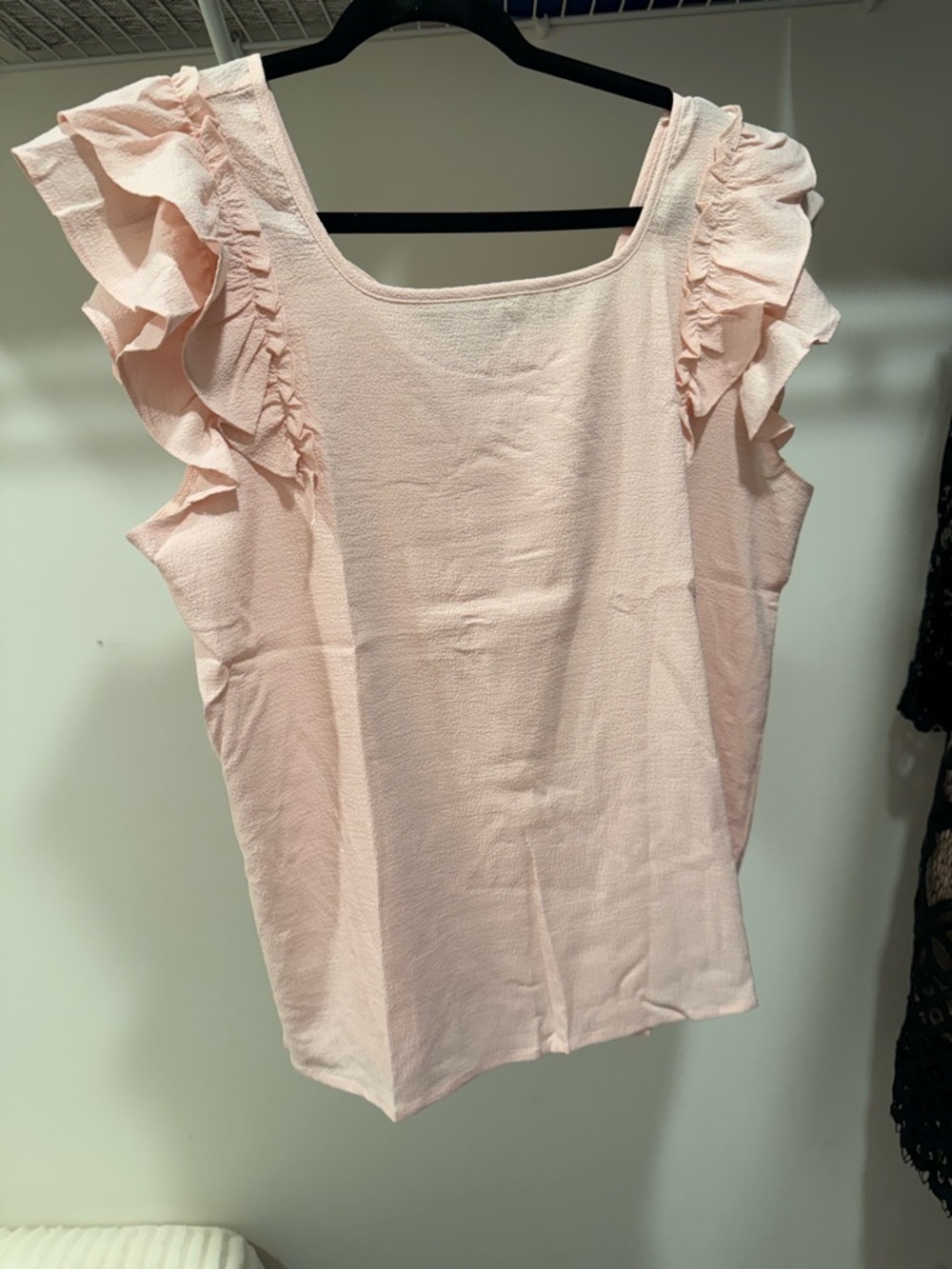 Square Neck Ruffle Sleeve Tank Top in Light Pink